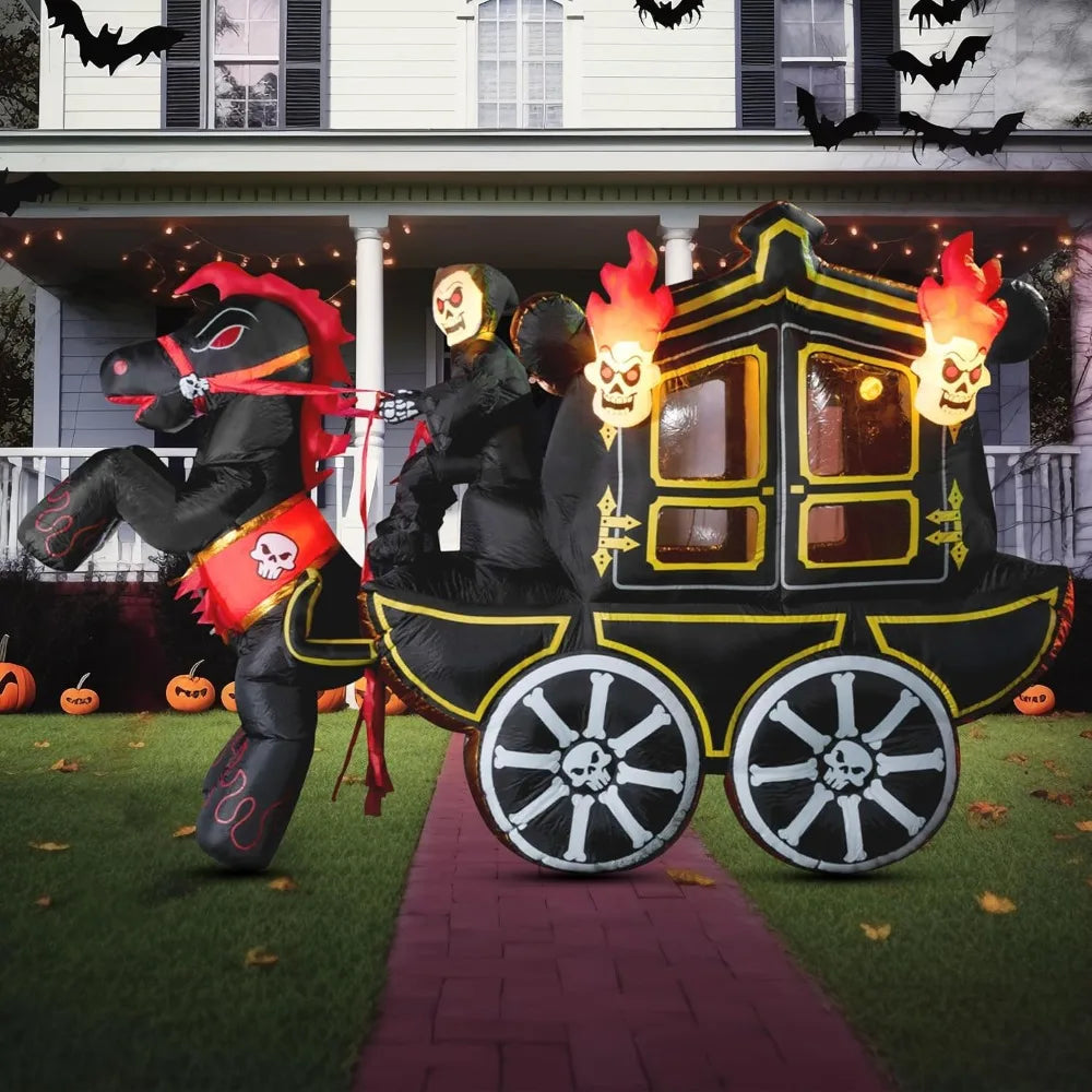 Joyfy Halloween Inflatable Carriage With Hellfire Design And LED Lights