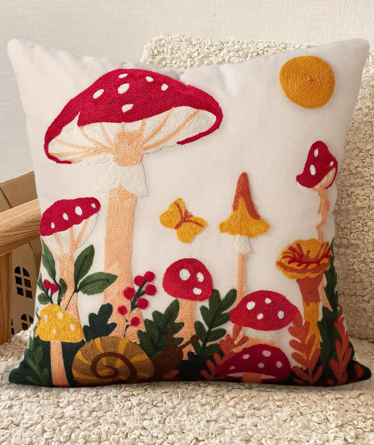 Faux Embroidery Floral Print Double Sided Throw Pillow Cover Decorative Case