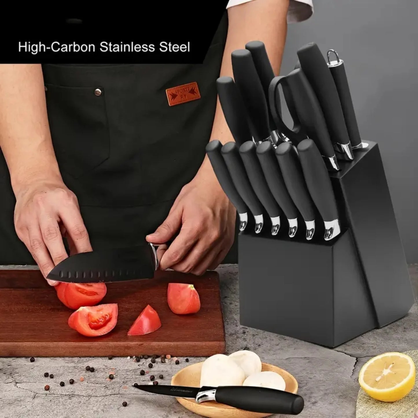 Professional Stainless Steel Kitchen Knife Set With Block And Scissors