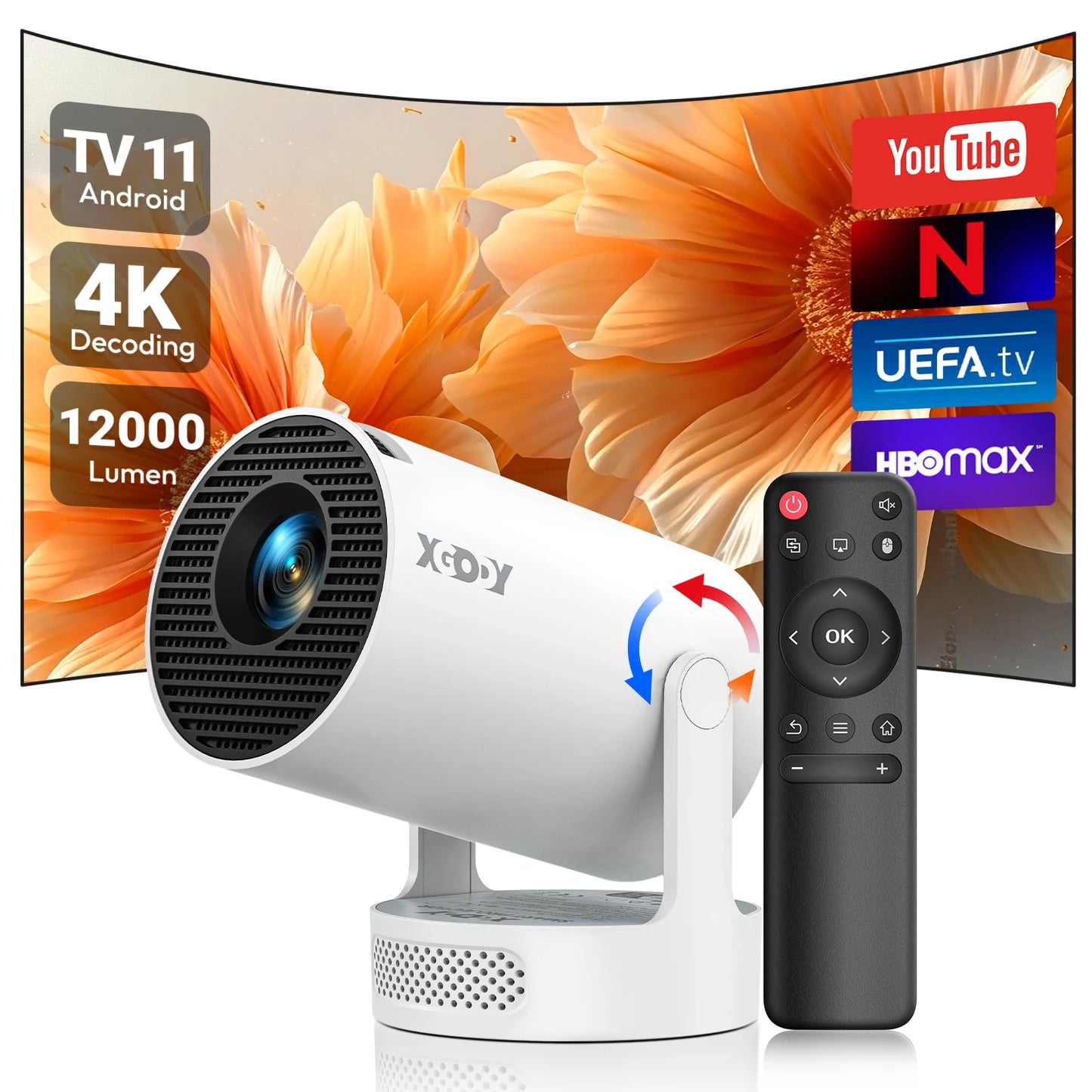 XGODY 4K Projector 12000 Lumen WiFi 6 Bluetooth 5.0